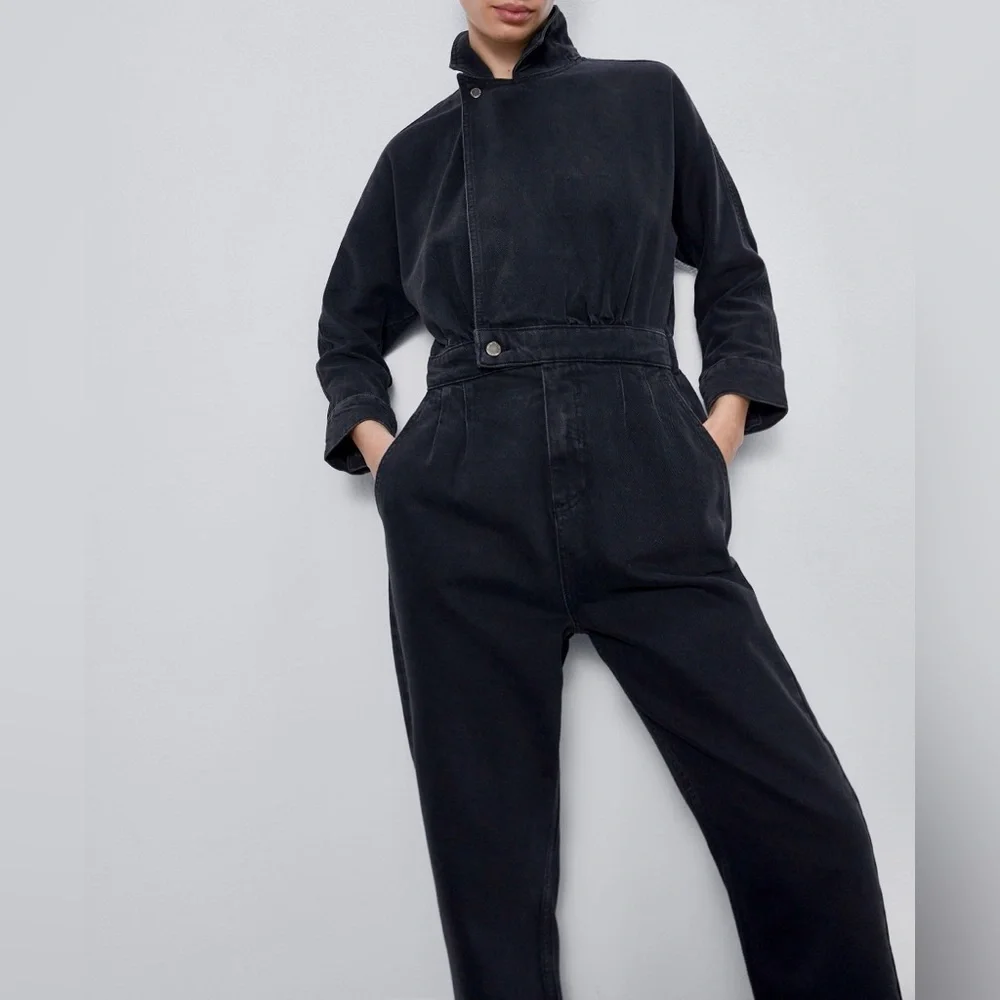 Zara never worn off black/gray jean denim jumpsuit
